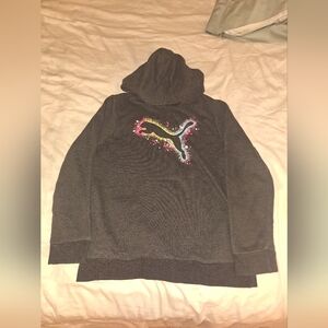 Puma Charcoal Hoodie with Vibrant Logo And Two Side Pockets